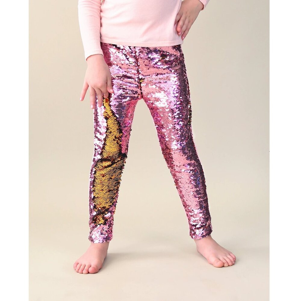 Whitney Elizabeth Pink & Gold Flip Reversible Sequin Leggings Girls Size 8-9 Yrs